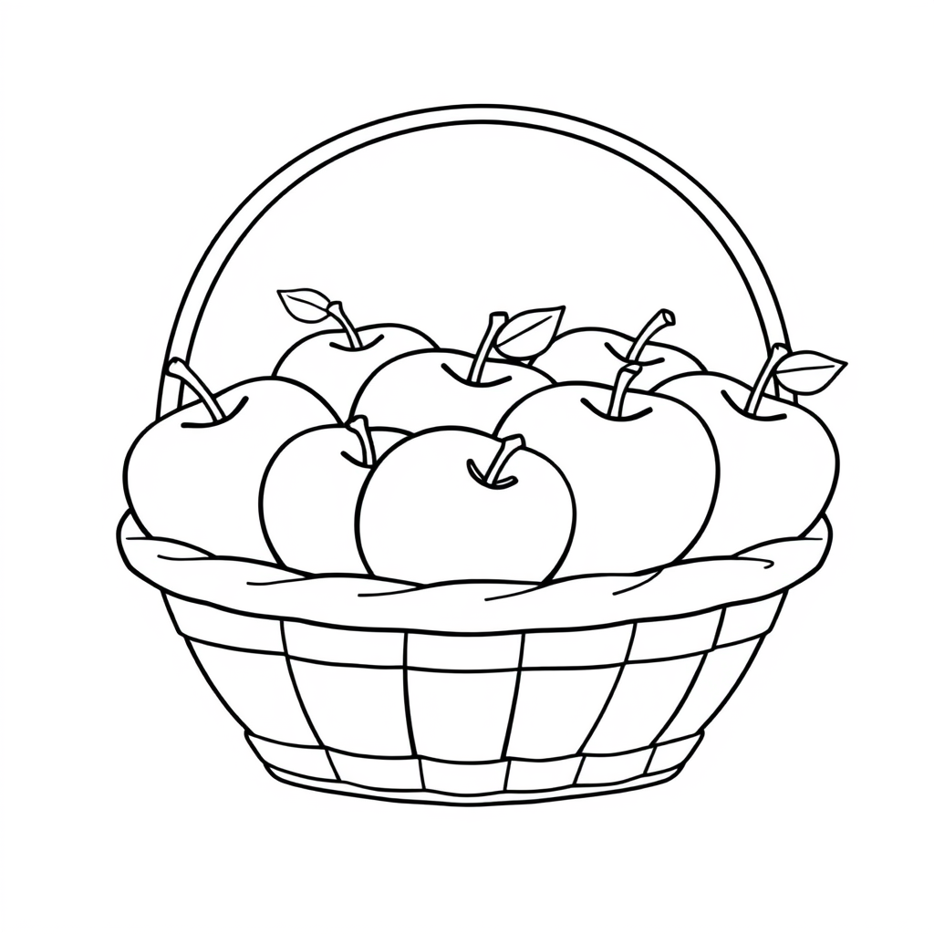 Generated printable coloring page with a basket of apples