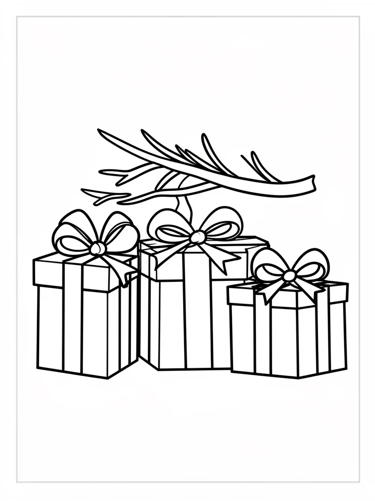 Christmas gifts coloring page with wrapped presents