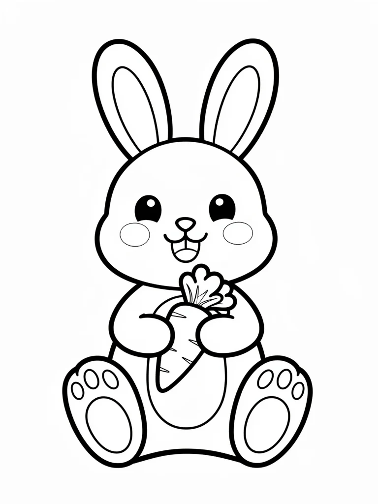 Cute bunny coloring page with a carrot and thick outlines
