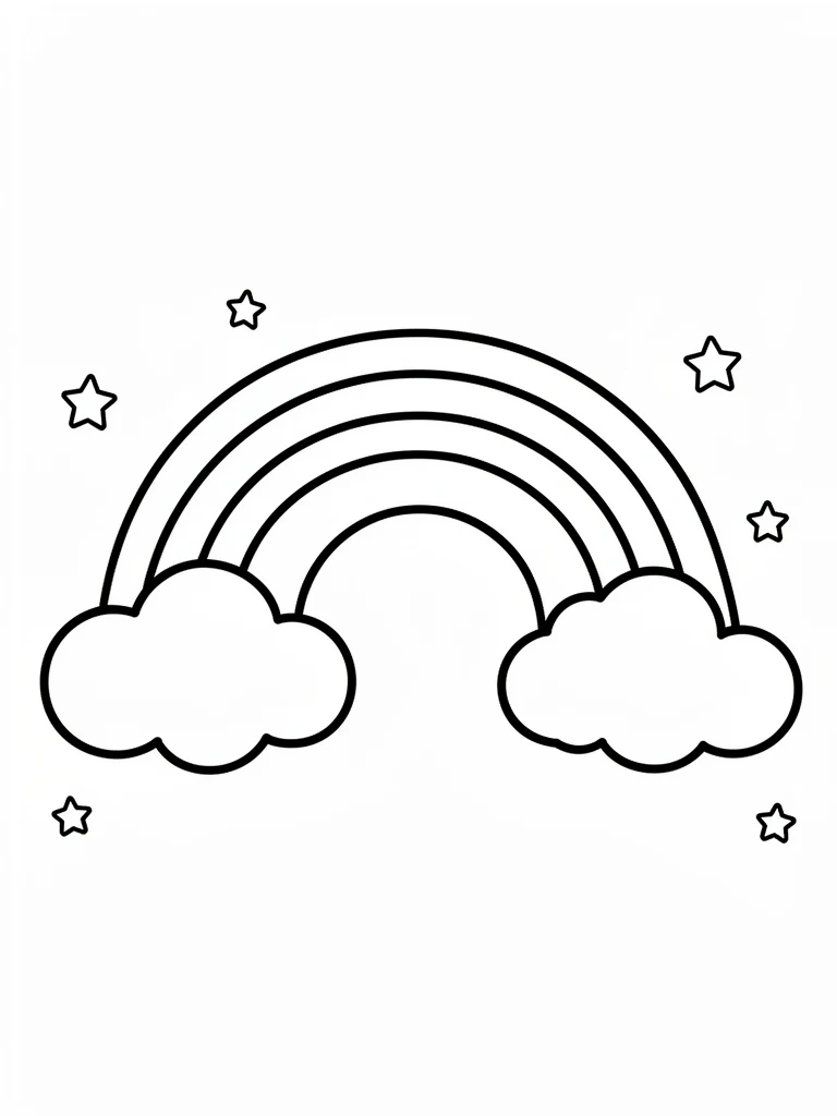 Cute rainbow coloring page with clouds and stars