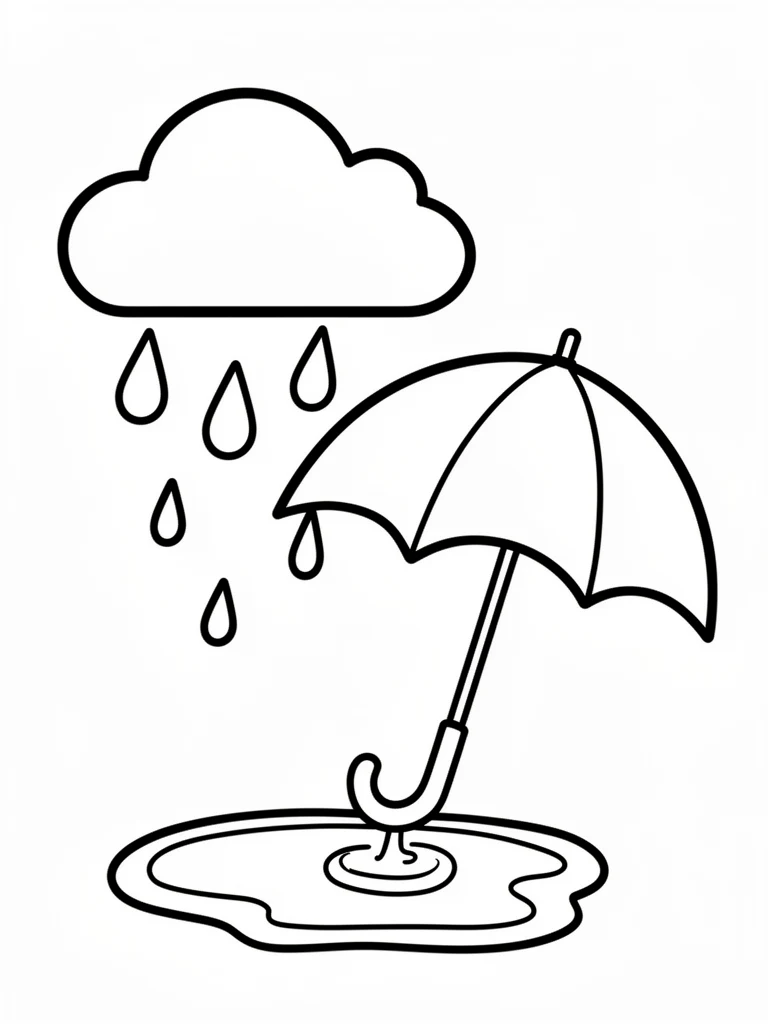 Cute rainy day coloring worksheet with umbrella and cloud