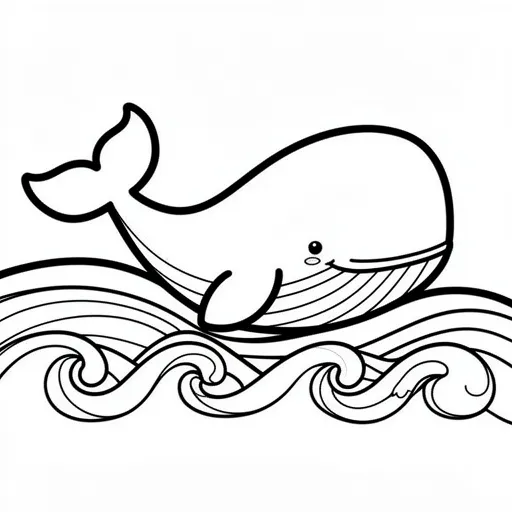 Real generated ocean animals coloring page with a whale and waves