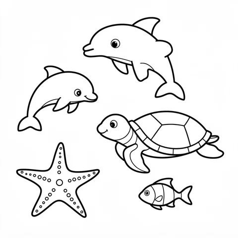Generated ocean animals coloring page set preview
